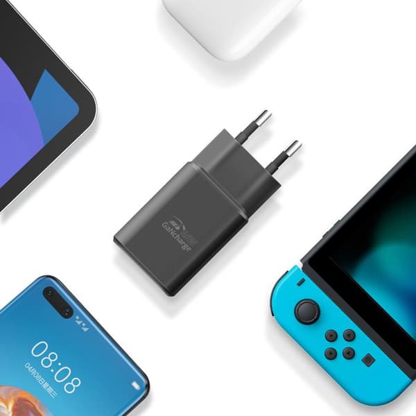 USB-C 45W / USB-A 18W GaN PD / QC Swissten Sort Strømforsyning