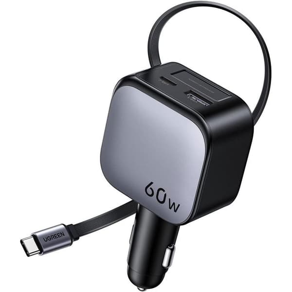 Biloplader - UGREEN - 60W - USB-A + USB-C - Sammenklappelig version - Sort