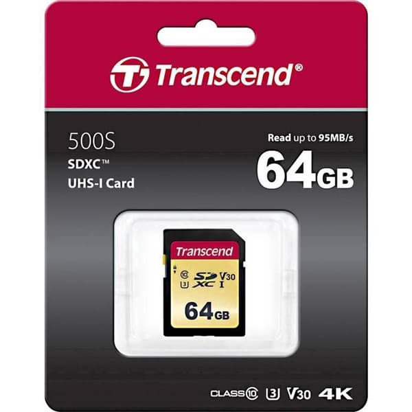 SD-kort 64GB UHS-I U3 TRANSCEND 500S - Video Class V30 / Class10