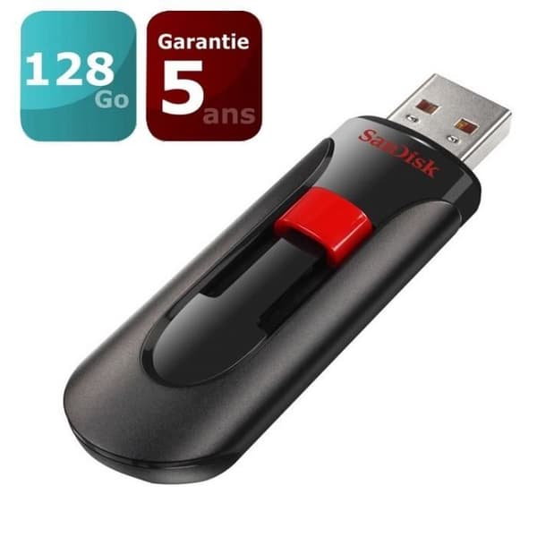 SANDISK Cruzer Glide USB nøgle - 128Gb - 2.0 - Sort / Rød