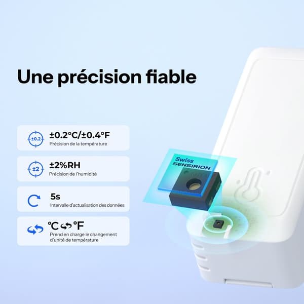 SONOFF - Ansluten Zigbee 3.0 termometer hygrometer - Högprecisionssensor, daggpunkt och DVP, kompakt format - SNZB-02B