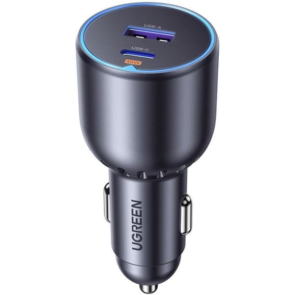 Biloplader - UGREEN - 1 USB-C + 1 USB-A - 63W - Grå