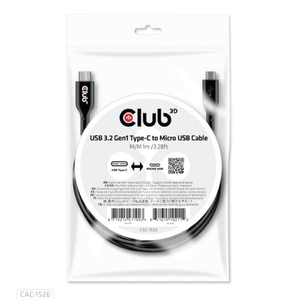 USB-kabel - CLUB3D - CAC-1526 - 1 m - USB 3.2 Gen 1 - USB C til Micro-USB B