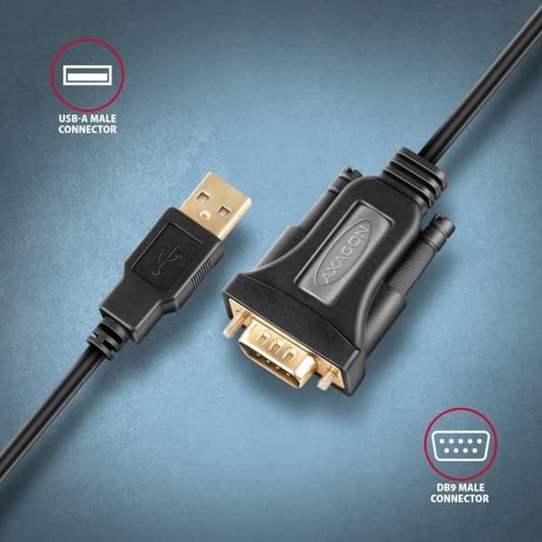 Adapter - AXAGON - ADS-1PQN - RS-232 til USB 2.0 - Chipset FT232RL - Sort