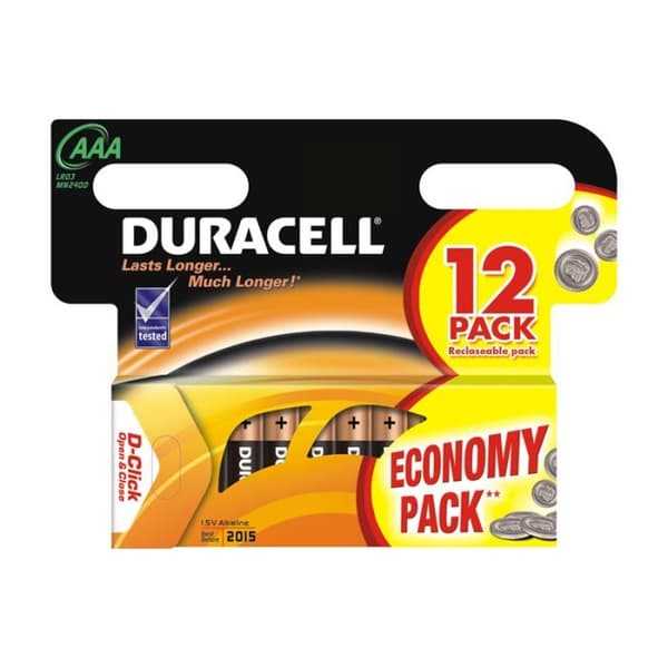 Pakke med 12 Duracell Plus MN2400/LR3 Micro AA batterier