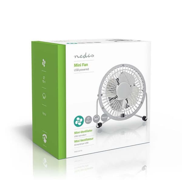 Bärbar Fläkt - NEDIS - Mini Fläkt - 10 cm - USB-driven - Vit