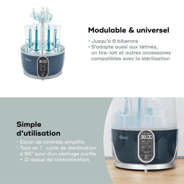 Babymoov Turbo Pure Sterilisator til Sutter Dampsystem 2 i 1, Sutter Tørrer, På 6 min.