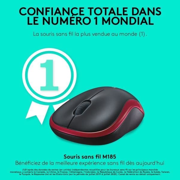 Mus - Trådlös - Logitech - M185 - Röd - Ambidextrös