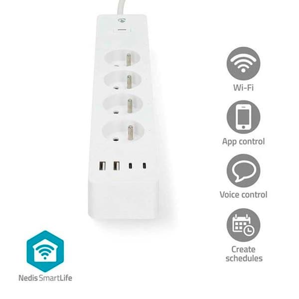 CONECTICPLUS Smart stikdåse med 4 FR stik og 2 USB stik / 2 USB-C PD3.0 20W - 2m hvid