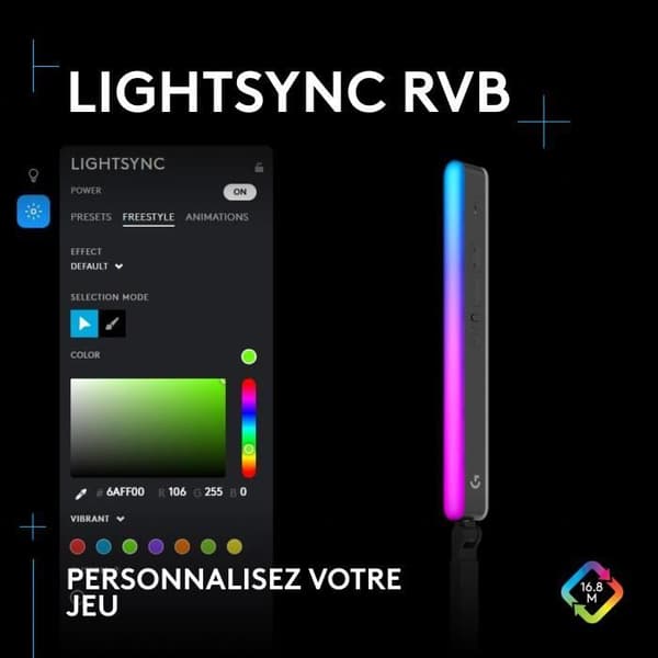 Ring Light gamer - Kable - Logitech G - Litra Beam LX - USB - LED RGB - Sort