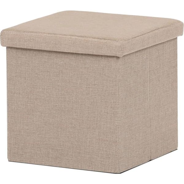 Taburet - TAB - 38 x 38 cm - Beige - Tekstil - Indbygget opbevaring