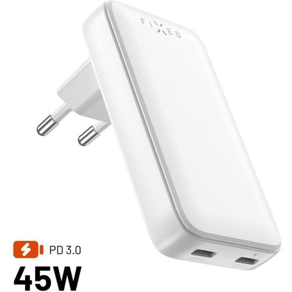 Strømadapter - FIXED - FIXE Slim GaN - 2x USB-C - 45W - Hurtig opladning