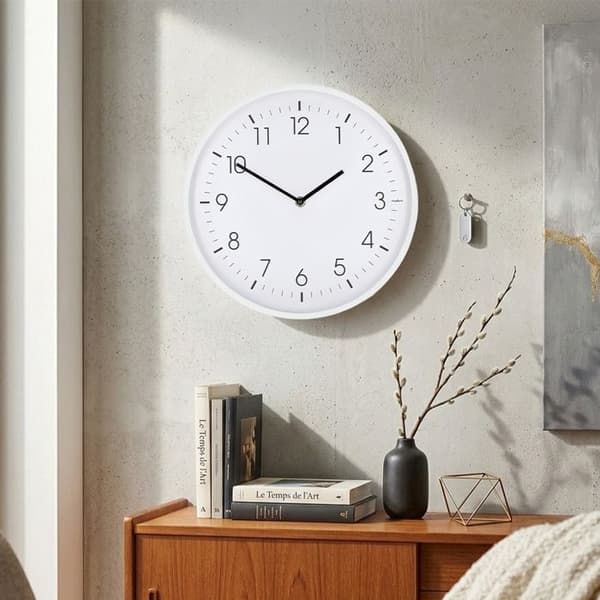 Väggklocka 30 cm Tyst rörelse Lätt ram Nedis Vit