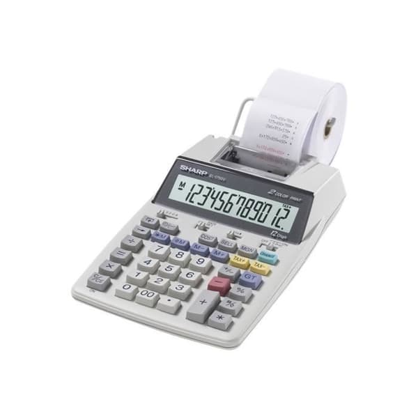 Sharp EL-1750V lommeregner med 12-cifret LCD-printer, batteri, vekselstrømsadapter