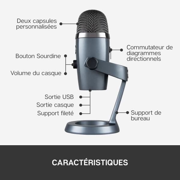 USB Mikrofon Premium - LOGITECH G - Yeti - Til Optagelse, Streaming, Gaming, Podcast - PC eller MAC - Grå