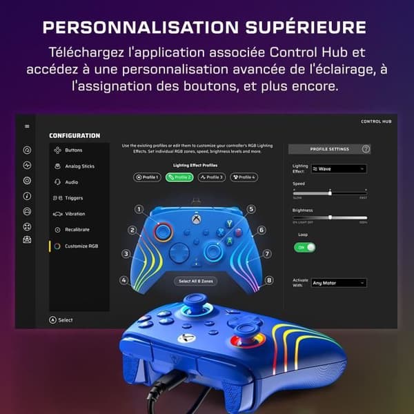 Spilcontroller - Xbox Series X|S, Xbox One og PC - Afterglow Wave - RGB - Kablet - Blå - TURTLE BEACH