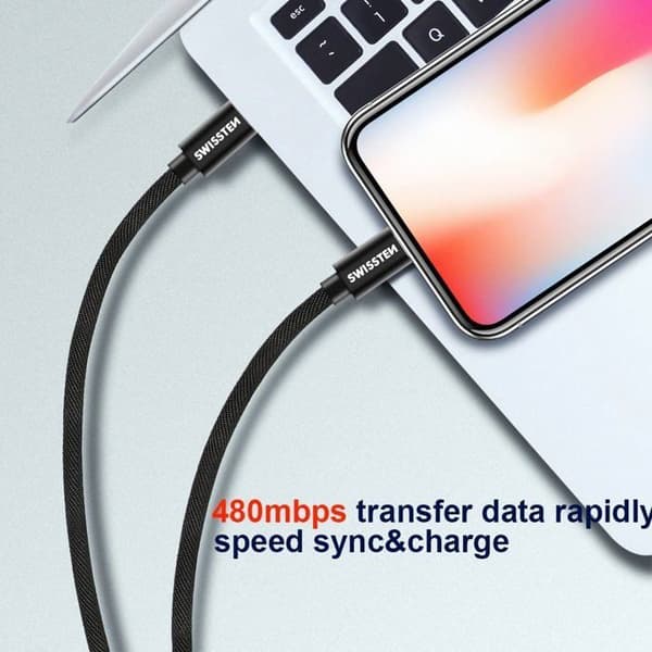 Tekstil Hurtig Opladning 3.1 USB-C til Lightning 2m Sort