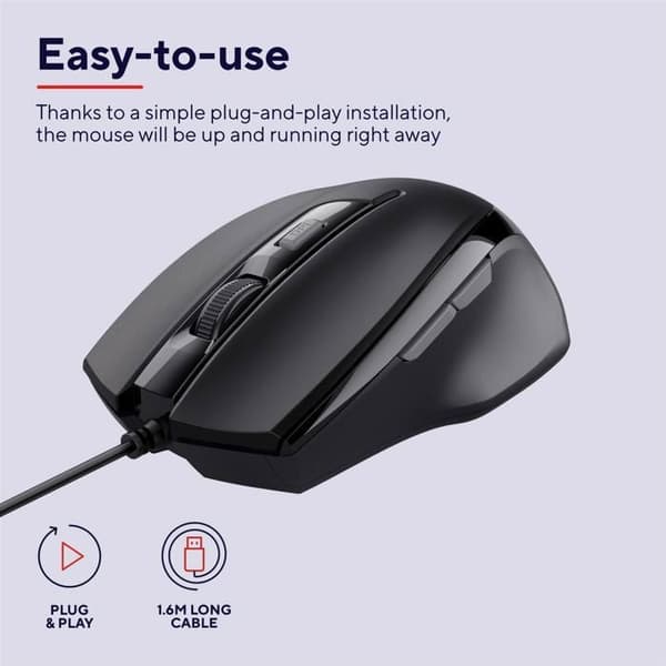 USB Kablemus - TRUST - Voca - 800-2400 DPI - Ergonomisk - 2 Tommelknapper