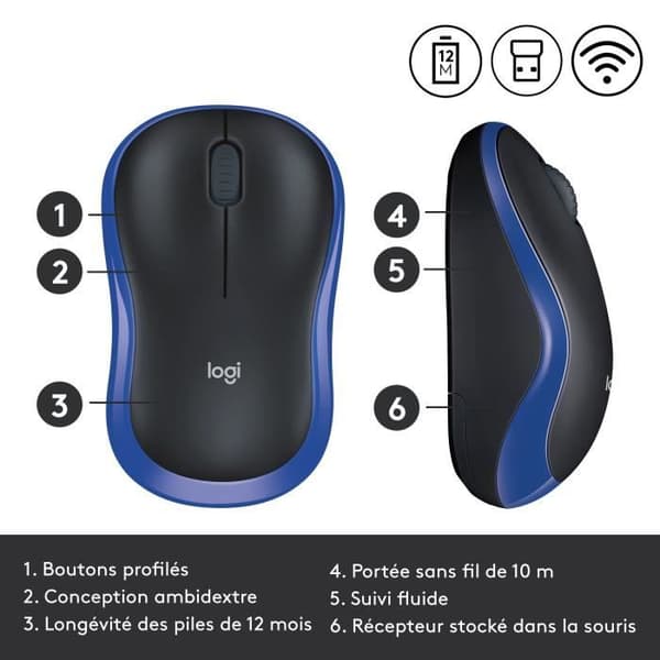 Mus - Trådlös - Logitech - M185 - Blå - Ambidextrous