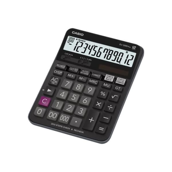 Bordcalculator - Casio - DJ-120D Plus - 12 cifre - Solpanel - Sort