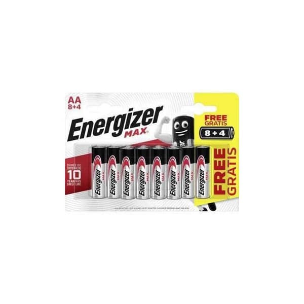 AA LR 1.5V Alkaline Max, pakke med 8+4 batterier.