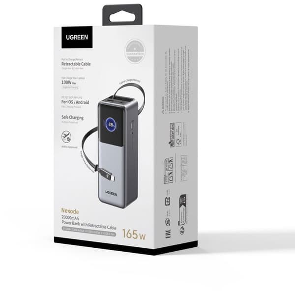 Ekstern batteri - UGREEN - 165W - USB-A og USB-C - Sammenklappelig - Sort