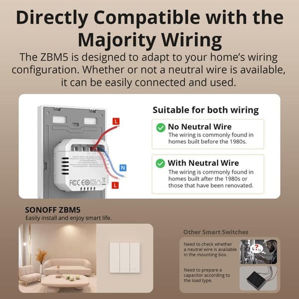 SONOFF Zigbee ZBM5-1C-86W Smart väggbrytare