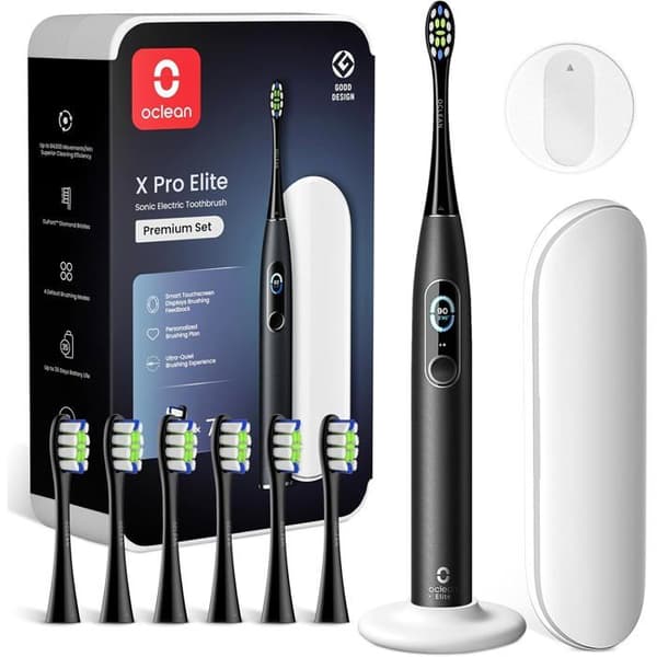 Elektrisk tandbørste - OCLEAN - X Pro Elite Sæt - 7 børstehoveder - Rejsetaske - Sort