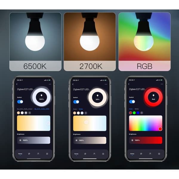MOES Smart Zigbee-lampa, E27, RGB, 9W