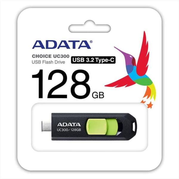 Adata UC300 128GB Retraktabel USB Typ C Svart/Grön