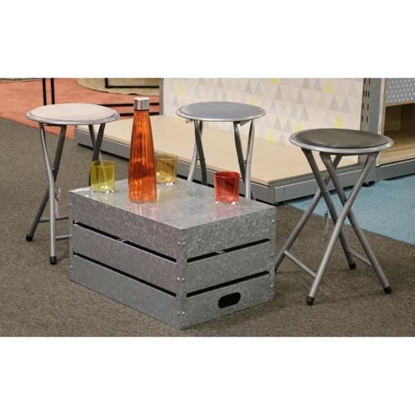 Fällbar pall - Grå PVC - 30x30xH45 cm - Metallrör - Inomhusbruk