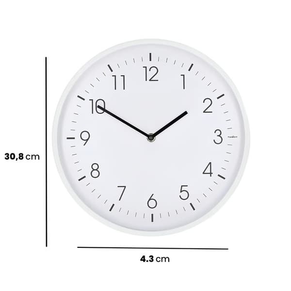 Väggklocka 30 cm Tyst rörelse Lätt ram Nedis Vit