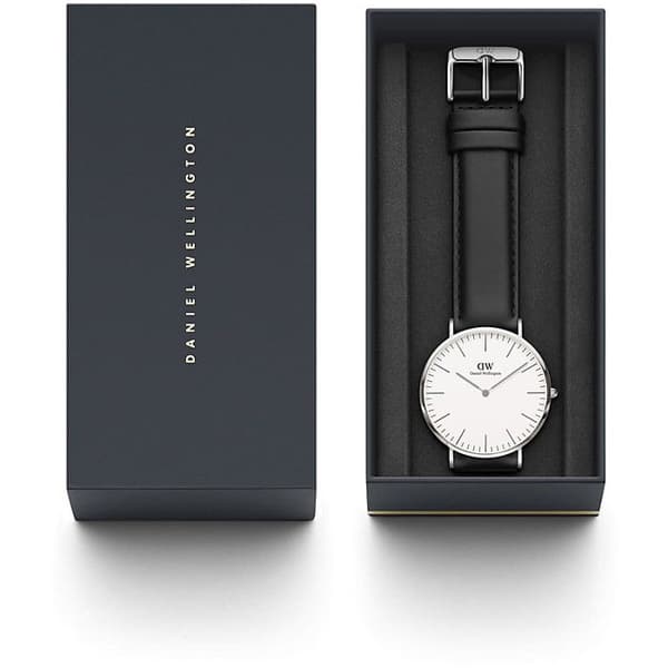 Ur - DANIEL WELLINGTON - Sheffield - Rustfrit stål - Sort læder - 40mm diameter