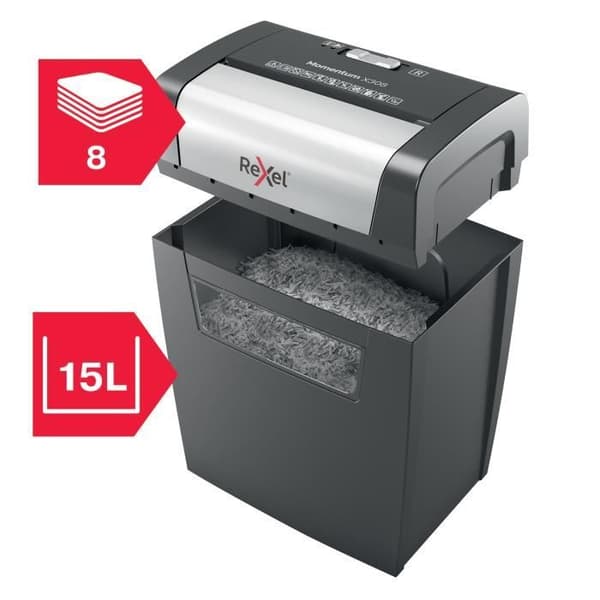 Dokumentmakulator - Rexel - Momentum X308 - Krydsskåret - 8 ark - 15 liter