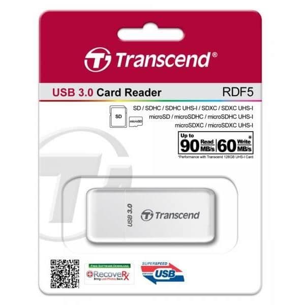 Transcend RDF5 USB 3.0 Multi-kortläsare för SDHC/SDXC och microSDHC/microSDXC - Vit