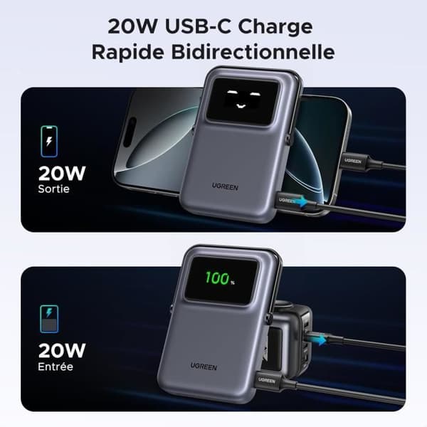 Magnetisk extern batteri - UGREEN - Uno - 10000mAh - 20W USB-C - Fällbart stöd