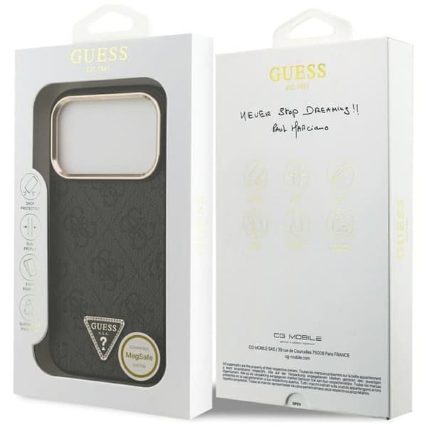 Guess 4G Triangle Logo Cover med MagSafe til iPhone 17 Pro Max Sort Guld