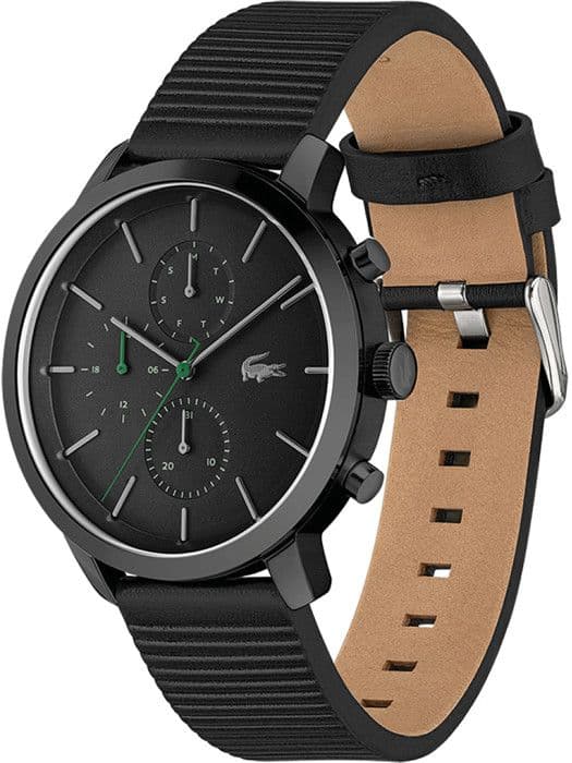 LACOSTE herrklocka i svart läder - 240163
