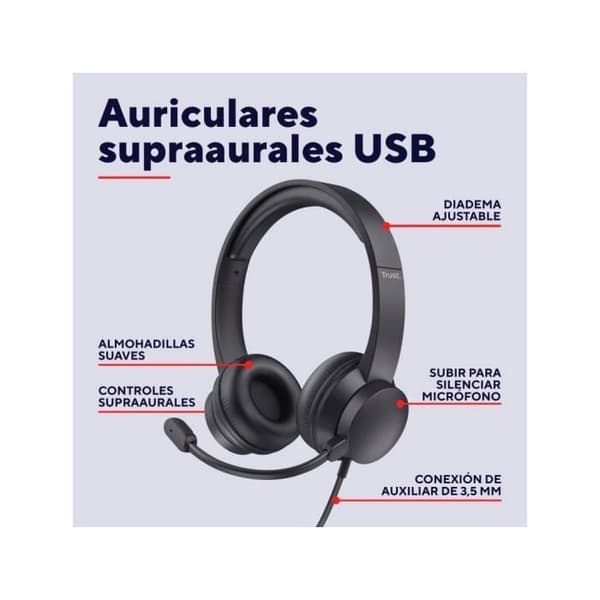 Trust HS-201 Computer Wired Over-Ear Headset Stereo Black