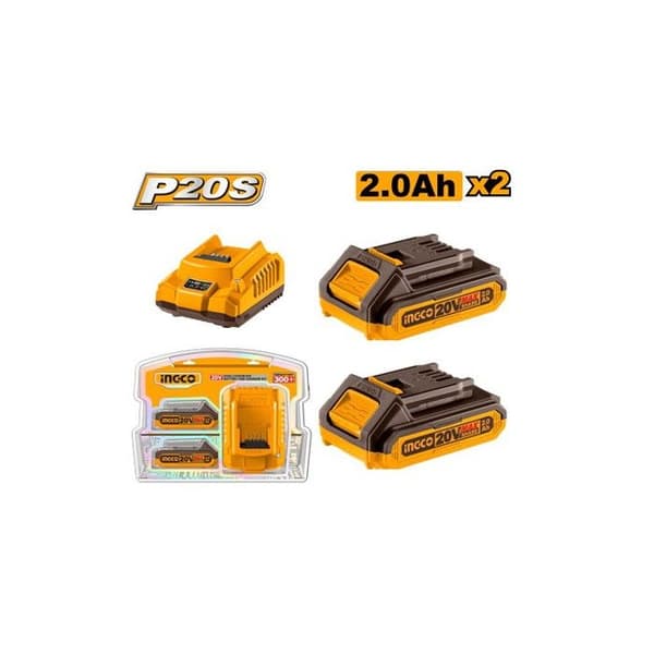 KIT 2 BATTERIER + LADERE 2Ah (FBLI2001+FCLI2001E) INGCO
