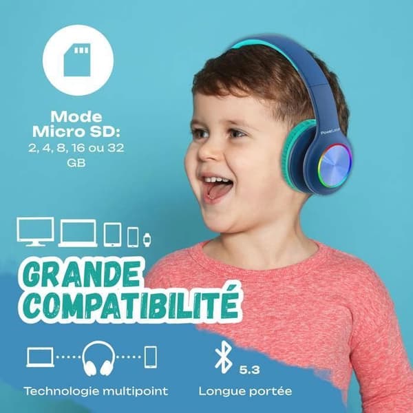 Bluetooth-hörlurar - POWERLOCUS - PLED - För Barn - Fällbara - Blå