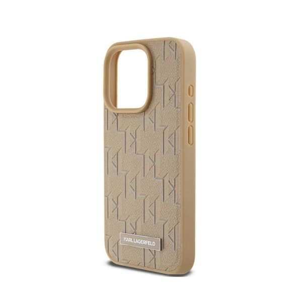 Coque - KARL LAGERFELD - iPhone 14 Pro Max - Monogrammønster - Metallisk Logo - Beige