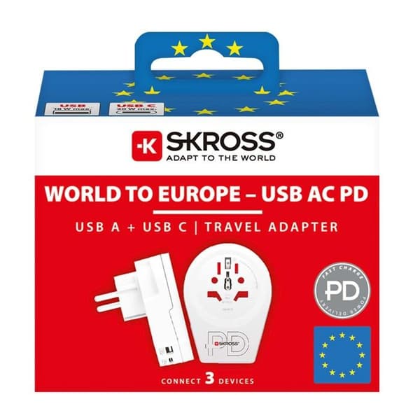 Reseadapter World till EU + USB A + CPD 20W