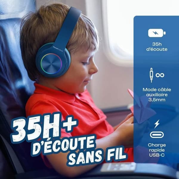 Bluetooth-hörlurar - POWERLOCUS - PLED - För Barn - Fällbara - Blå