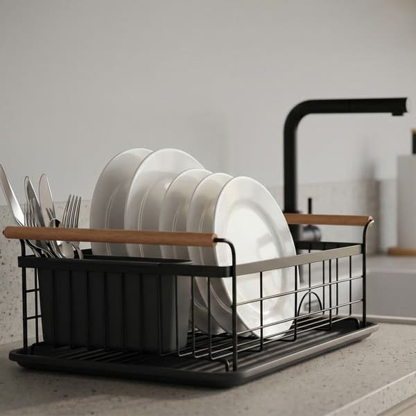 Industriel design opvaskestativ i træ & stål ELIE mat sort MSV