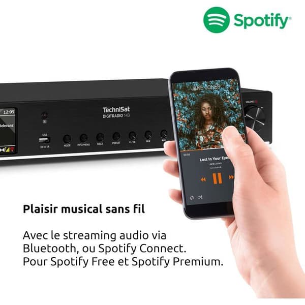 TechniSat DIGITRADIO 143 (V3) – Tuner HiFi DAB+ / FM / Internet, Bluetooth, Spotify Connect, 43,5 cm, sort