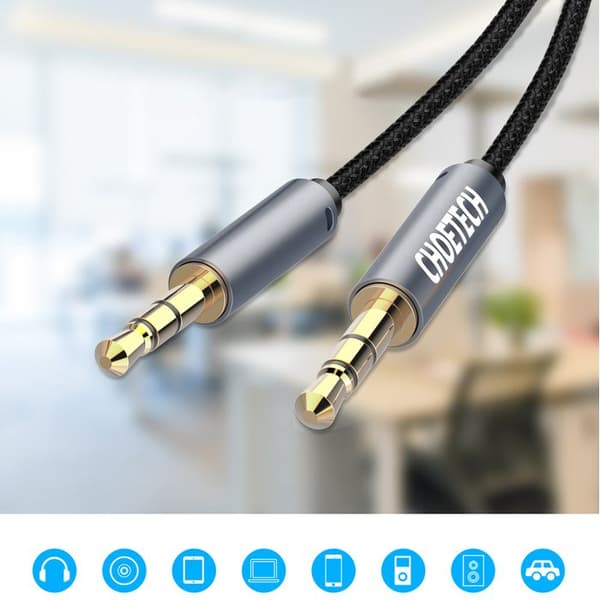 AUX audio kabel til højttaler, 2 mini-jack 3,5 mm han, 1,2 m - sort