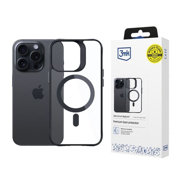 Cover - 3MK PROTECTION - Satin Armor MagCase - iPhone 15 Pro Max - Sort - Maksimal beskyttelse