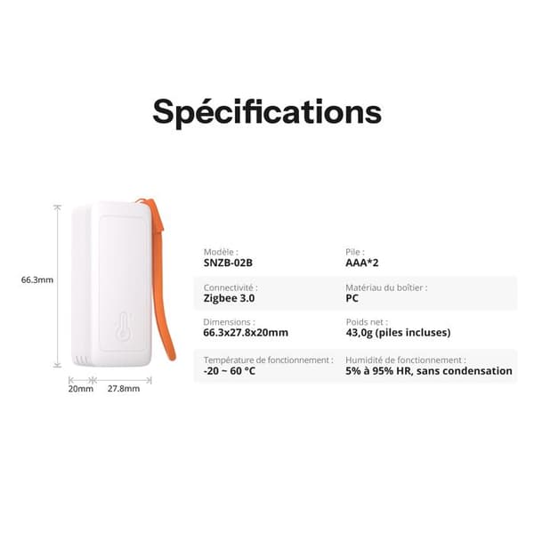 SONOFF - Ansluten Zigbee 3.0 termometer hygrometer - Högprecisionssensor, daggpunkt och DVP, kompakt format - SNZB-02B
