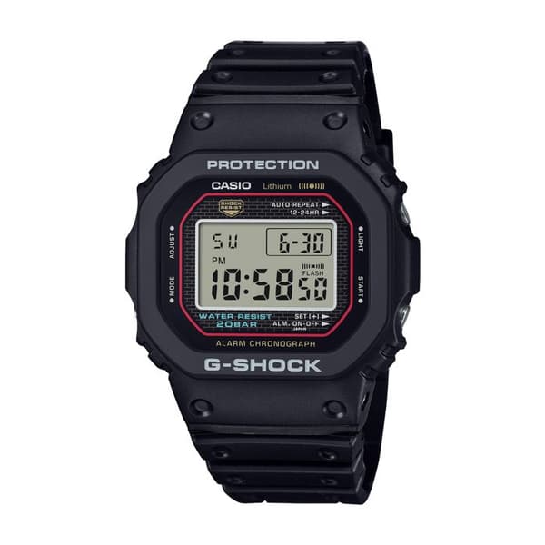 Casio G-SHOCK DW-5000R-1AER – sort stødresistent digitalur, resin & rustfrit stål, 20 bar